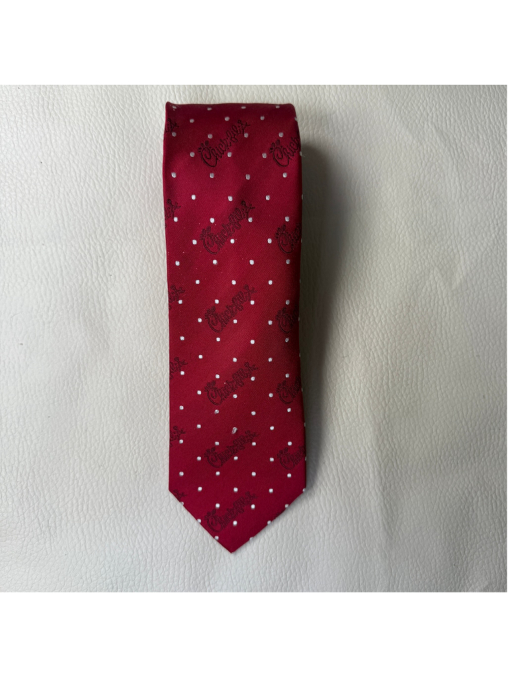 Chick-fil-A OOBE Mens Silk Tie Red Logo Polka Dot Clearwater Vintage Necktie